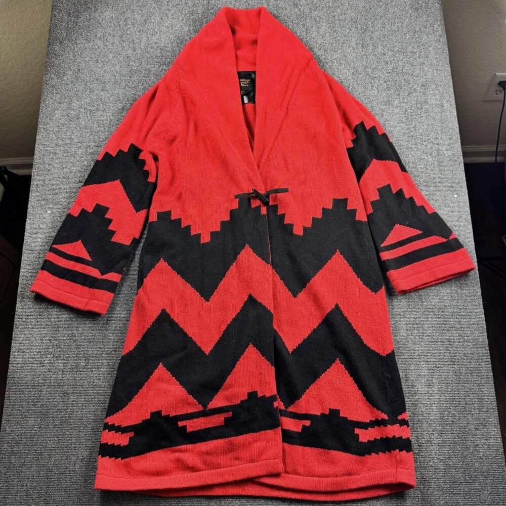 Soft Surroundings Label Noir Red Lambswool Long Cardigan Duster Size Large Aztec